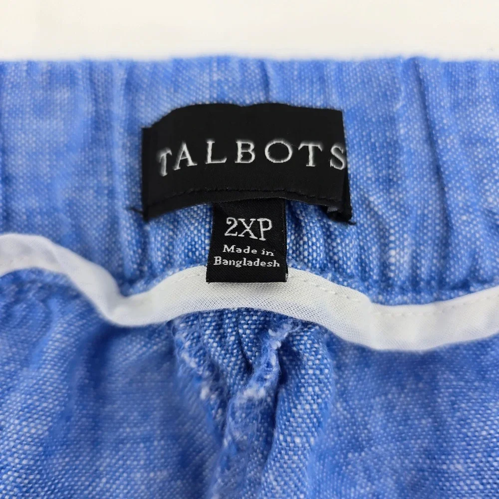 Talbots Linen Pants Womens Plus Petite 100% Linen Elastic Waist Blue 2XP